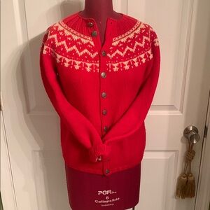 Red and White Nordic Cardigan Sweater